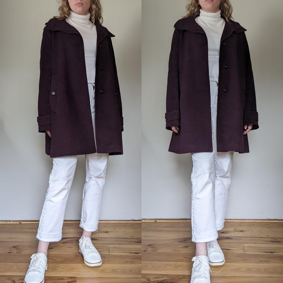Burberry Funnel Neck Purple Wool Coat - Picture 9 of 13